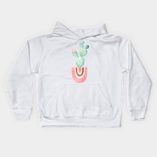 Watercolor cactus in pink pot Kids Hoodie